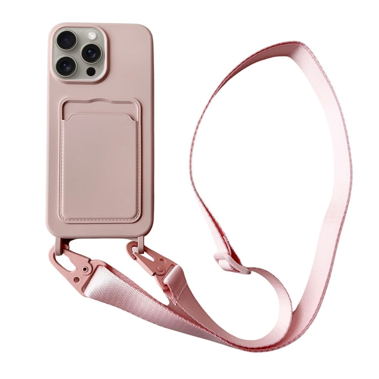 Card Slot Liquid Silicone Phone Case with Lanyard, For iPhone 15 Pro