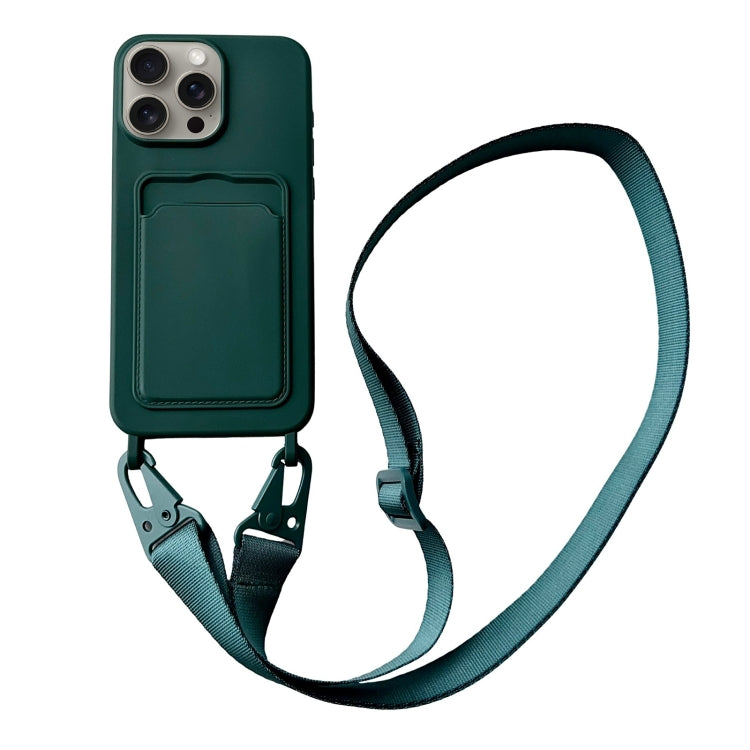 Card Slot Liquid Silicone Phone Case with Lanyard, For iPhone 15 Pro