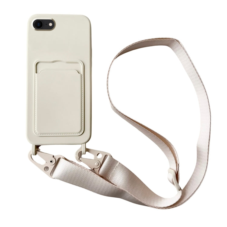 Card Slot Liquid Silicone Phone Case with Lanyard, For iPhone SE 2022 / 2020