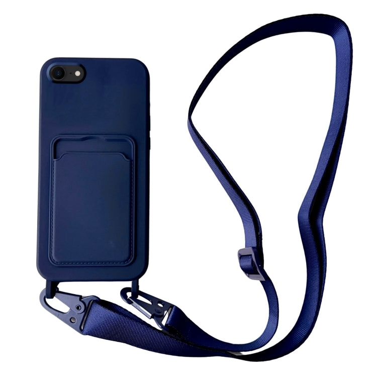 Card Slot Liquid Silicone Phone Case with Lanyard, For iPhone SE 2022 / 2020