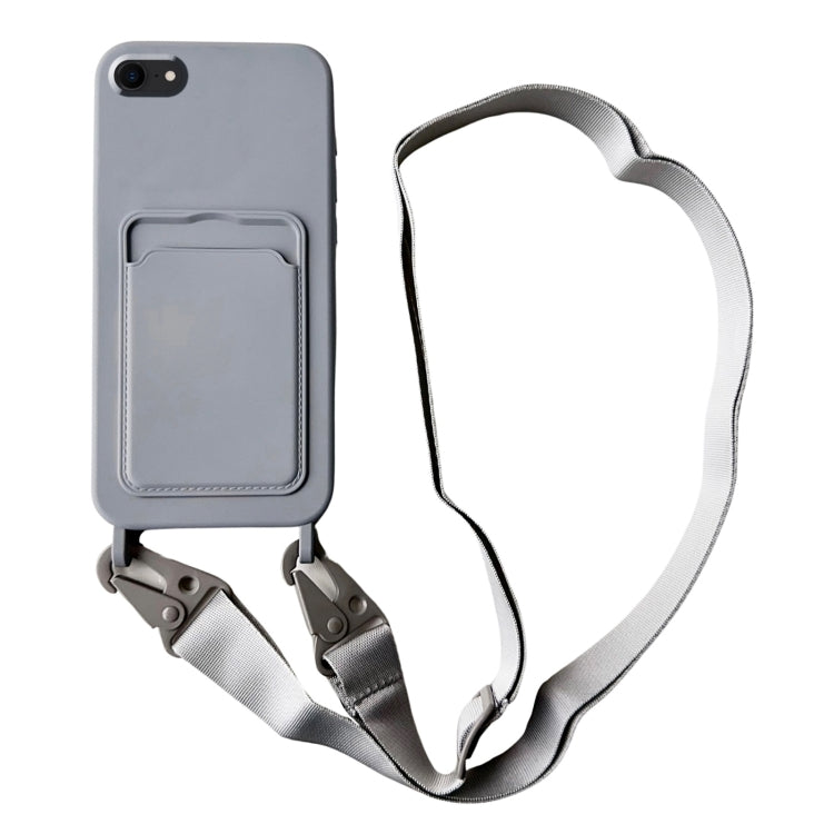 Card Slot Liquid Silicone Phone Case with Lanyard, For iPhone SE 2022 / 2020