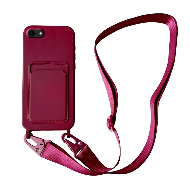 Card Slot Liquid Silicone Phone Case with Lanyard, For iPhone SE 2022 / 2020