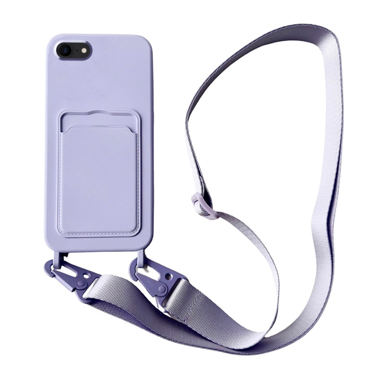 Card Slot Liquid Silicone Phone Case with Lanyard, For iPhone SE 2022 / 2020