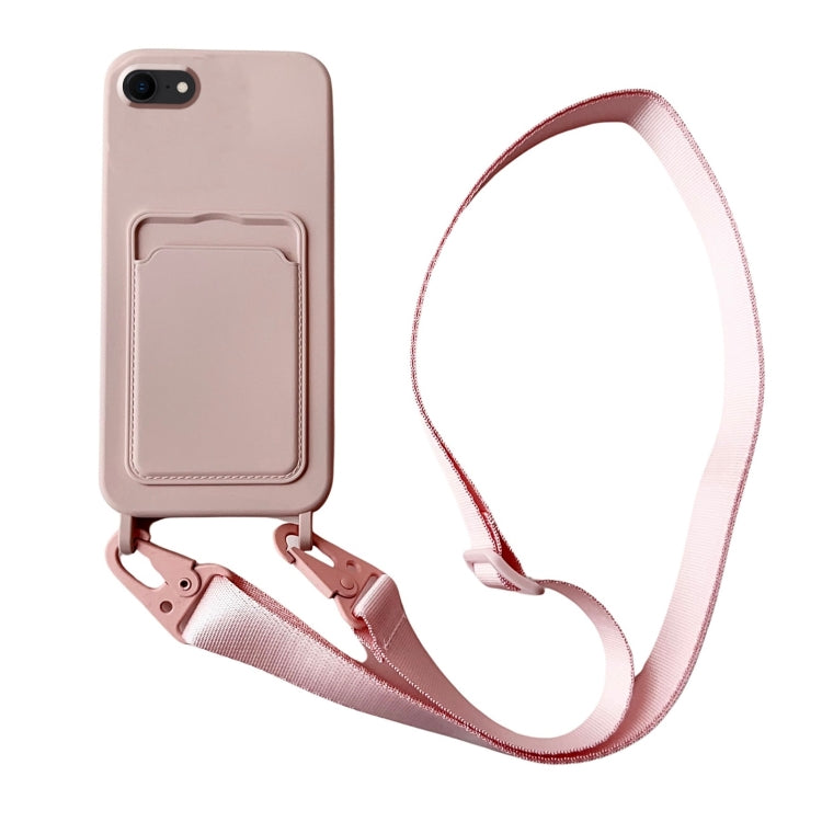 Card Slot Liquid Silicone Phone Case with Lanyard, For iPhone SE 2022 / 2020