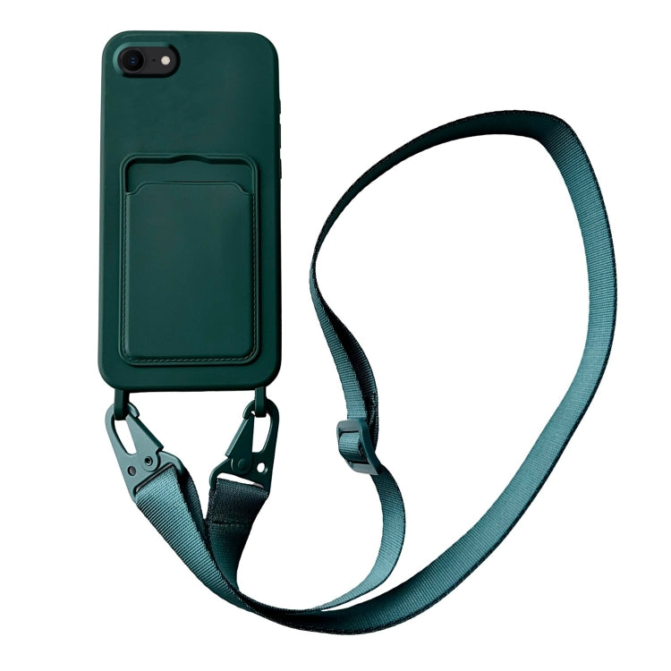 Card Slot Liquid Silicone Phone Case with Lanyard, For iPhone SE 2022 / 2020