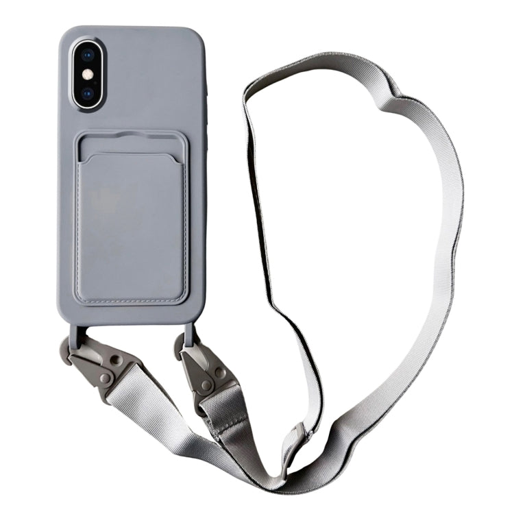 Card Slot Liquid Silicone Phone Case with Lanyard, For iPhone XS / X