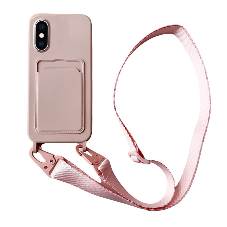Card Slot Liquid Silicone Phone Case with Lanyard, For iPhone XS / X