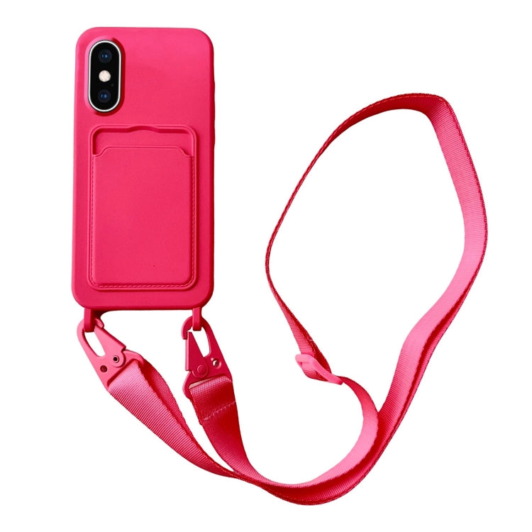Card Slot Liquid Silicone Phone Case with Lanyard, For iPhone XS / X