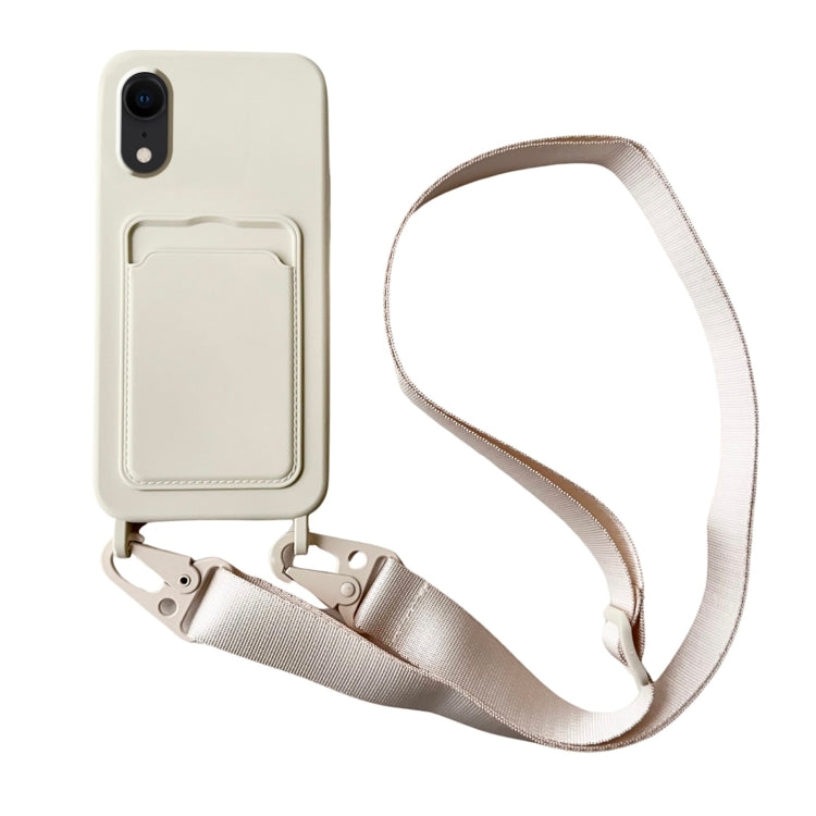 Card Slot Liquid Silicone Phone Case with Lanyard, For iPhone XR