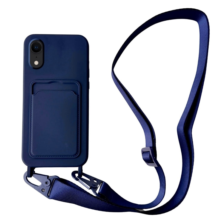 Card Slot Liquid Silicone Phone Case with Lanyard, For iPhone XR