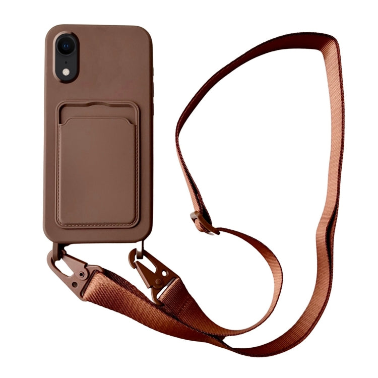 Card Slot Liquid Silicone Phone Case with Lanyard, For iPhone XR