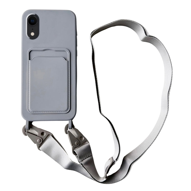 Card Slot Liquid Silicone Phone Case with Lanyard, For iPhone XR