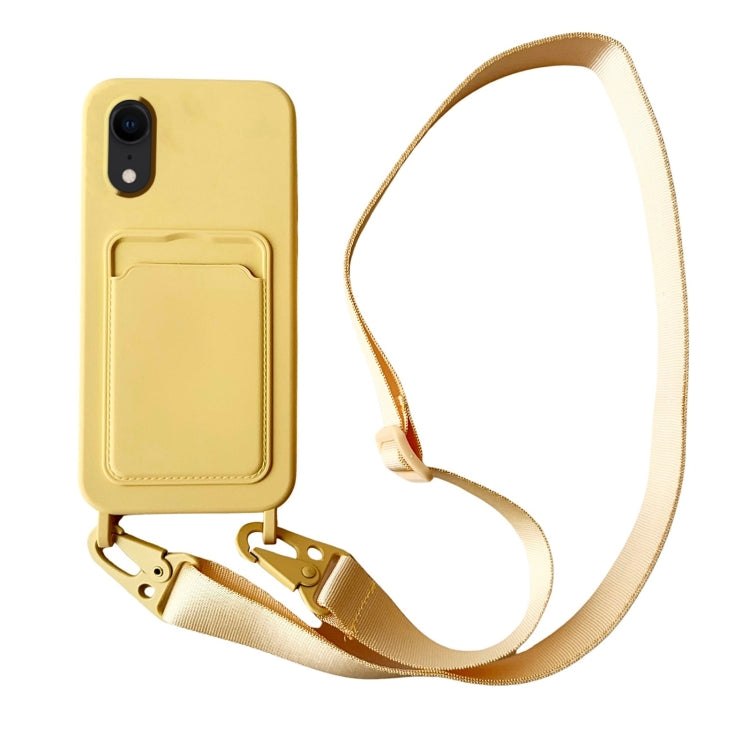 Card Slot Liquid Silicone Phone Case with Lanyard, For iPhone XR