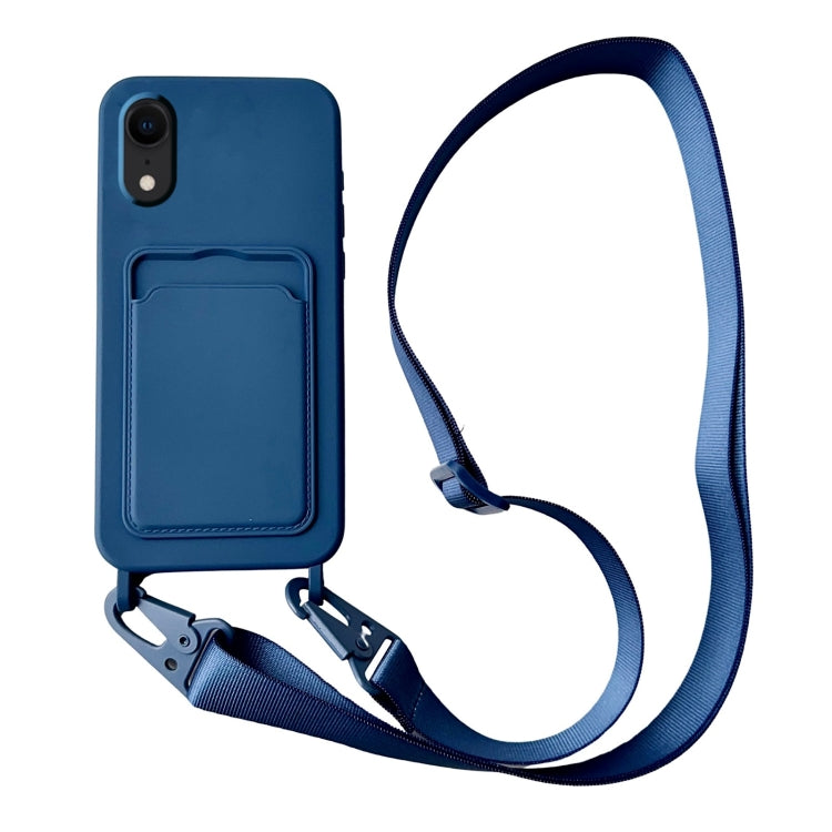 Card Slot Liquid Silicone Phone Case with Lanyard, For iPhone XR
