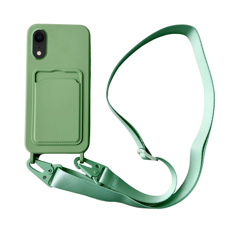 Card Slot Liquid Silicone Phone Case with Lanyard, For iPhone XR