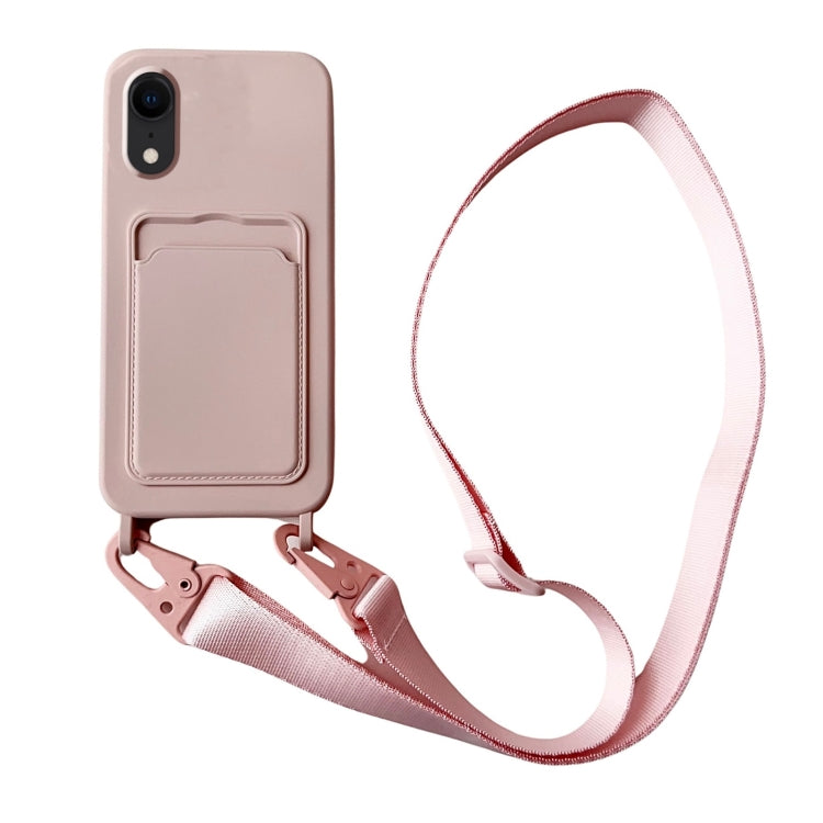 Card Slot Liquid Silicone Phone Case with Lanyard, For iPhone XR
