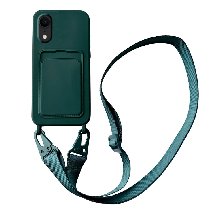 Card Slot Liquid Silicone Phone Case with Lanyard, For iPhone XR