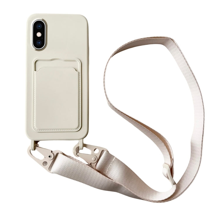 Card Slot Liquid Silicone Phone Case with Lanyard, For iPhone XS Max