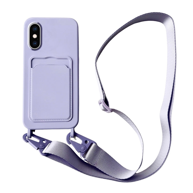 Card Slot Liquid Silicone Phone Case with Lanyard, For iPhone XS Max