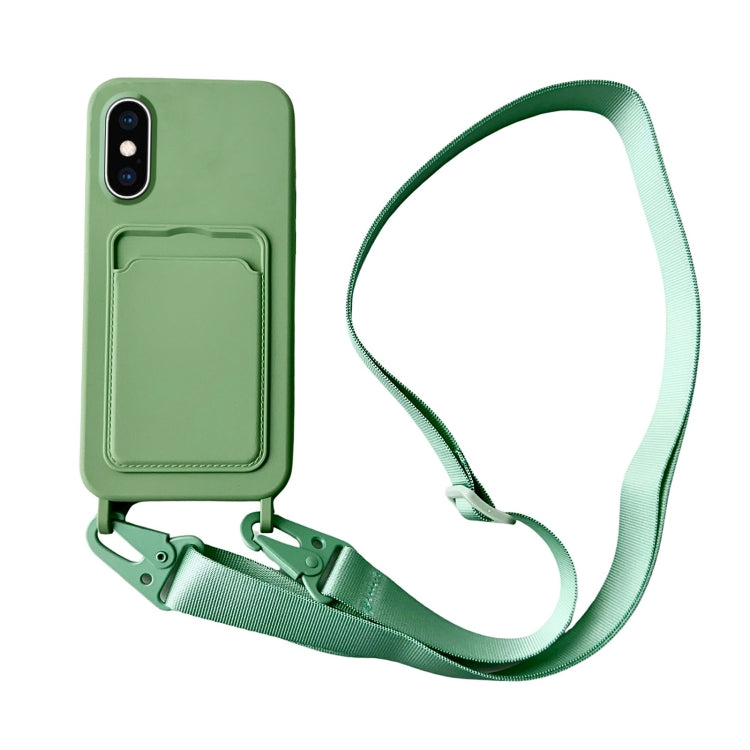 Card Slot Liquid Silicone Phone Case with Lanyard, For iPhone XS Max