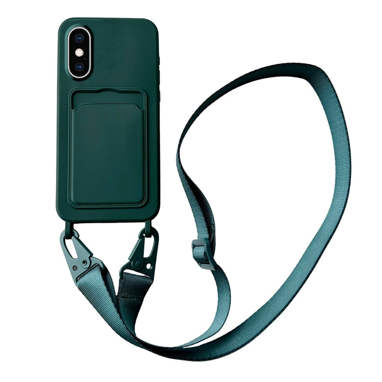 Card Slot Liquid Silicone Phone Case with Lanyard, For iPhone XS Max