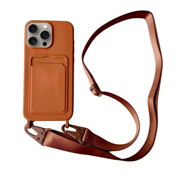 Card Slot Liquid Silicone Phone Case with Lanyard, For iPhone 16 Pro Max