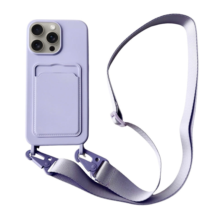 Card Slot Liquid Silicone Phone Case with Lanyard, For iPhone 16 Pro Max