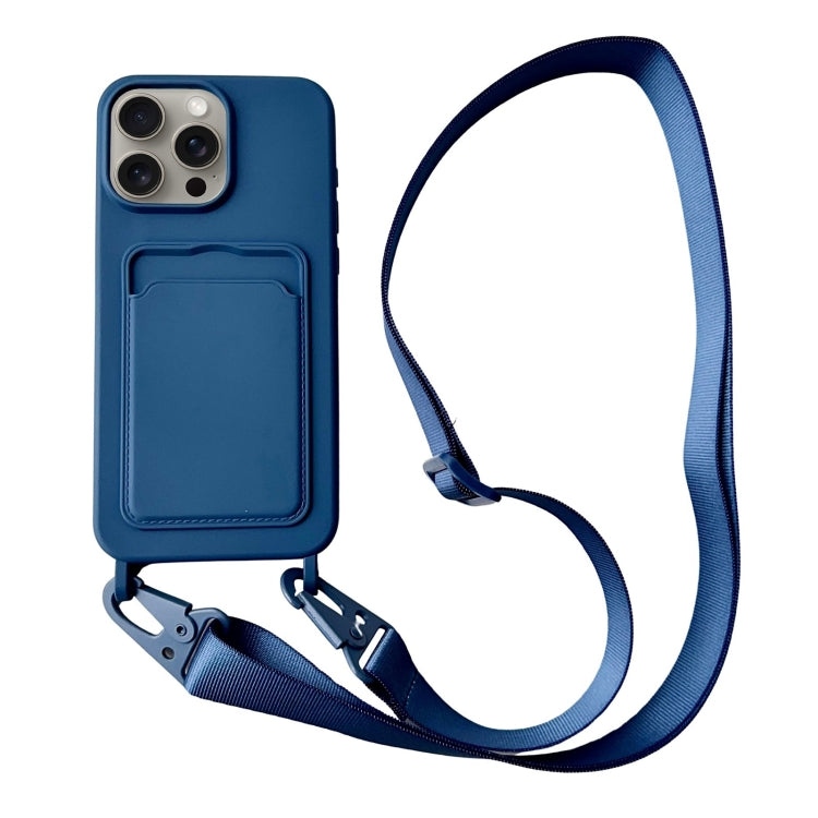 Card Slot Liquid Silicone Phone Case with Lanyard, For iPhone 16 Pro Max