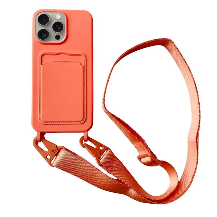 Card Slot Liquid Silicone Phone Case with Lanyard, For iPhone 16 Pro Max
