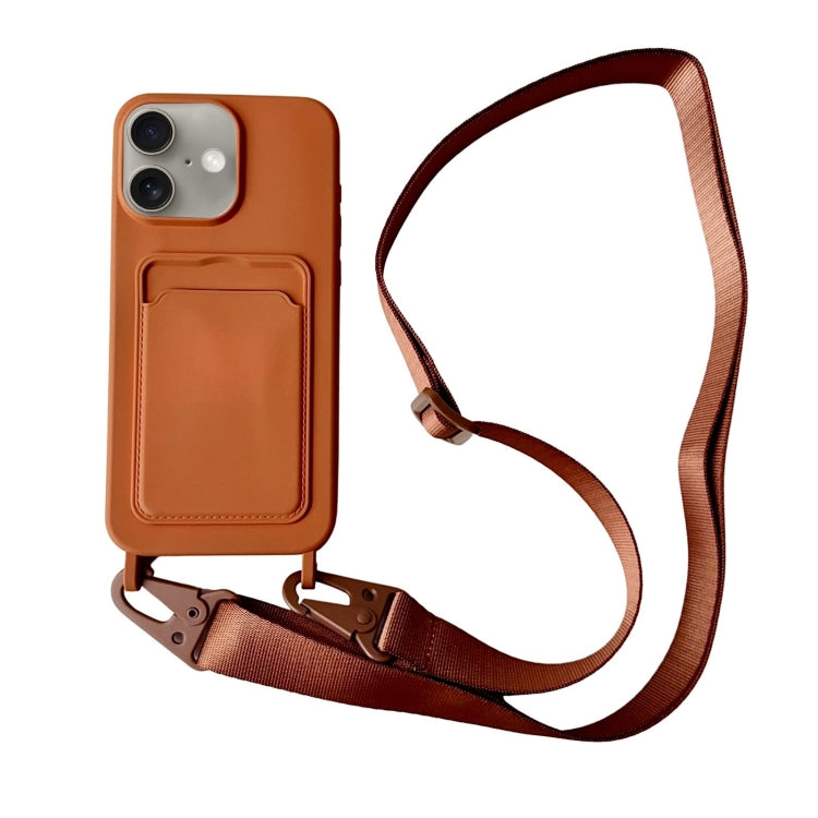 Card Slot Liquid Silicone Phone Case with Lanyard, For iPhone 16 Plus