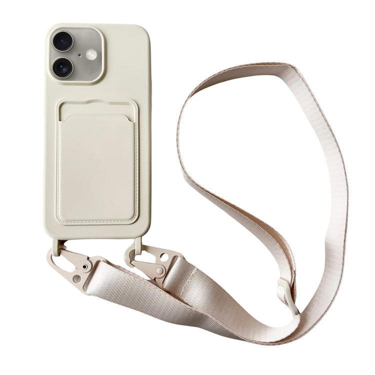 Card Slot Liquid Silicone Phone Case with Lanyard, For iPhone 16