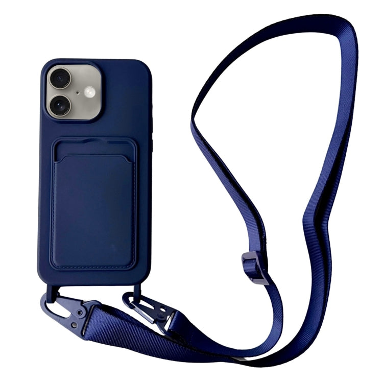 Card Slot Liquid Silicone Phone Case with Lanyard, For iPhone 16