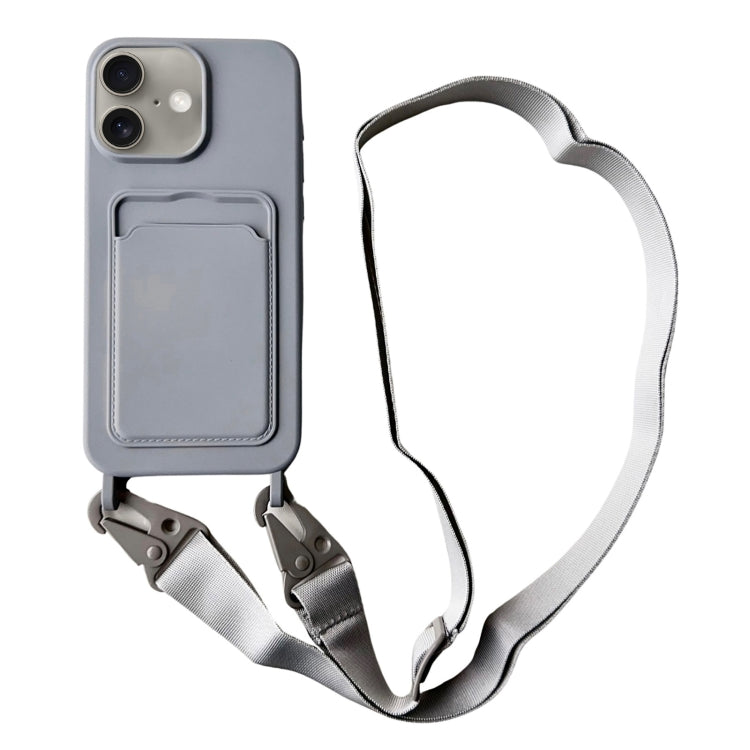 Card Slot Liquid Silicone Phone Case with Lanyard, For iPhone 16