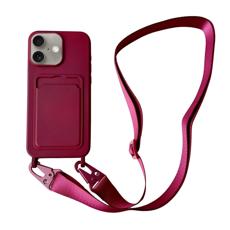 Card Slot Liquid Silicone Phone Case with Lanyard, For iPhone 16