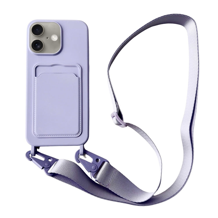 Card Slot Liquid Silicone Phone Case with Lanyard, For iPhone 16