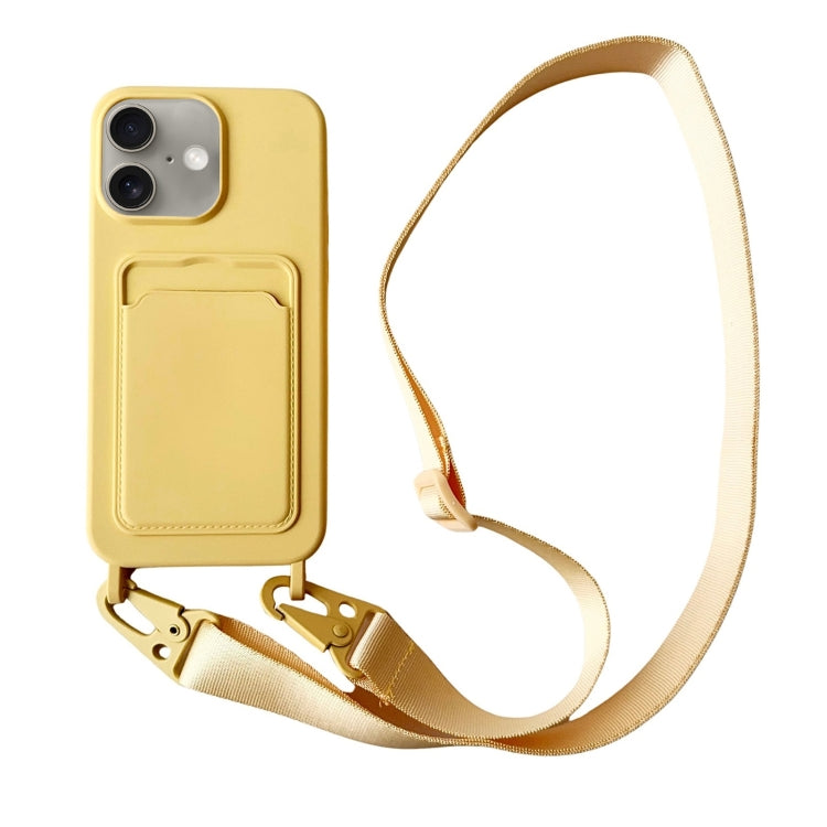 Card Slot Liquid Silicone Phone Case with Lanyard, For iPhone 16