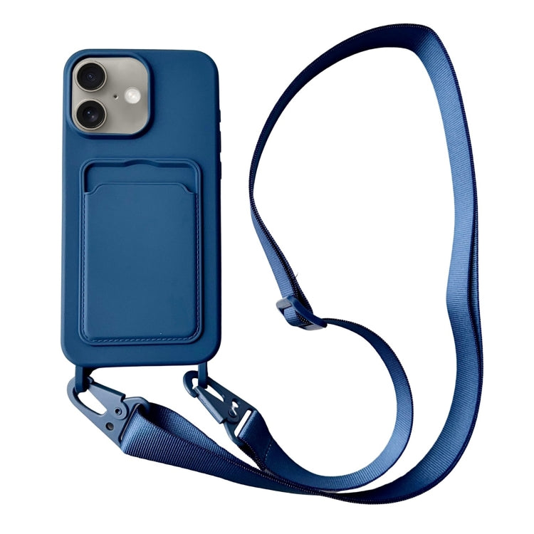 Card Slot Liquid Silicone Phone Case with Lanyard, For iPhone 16