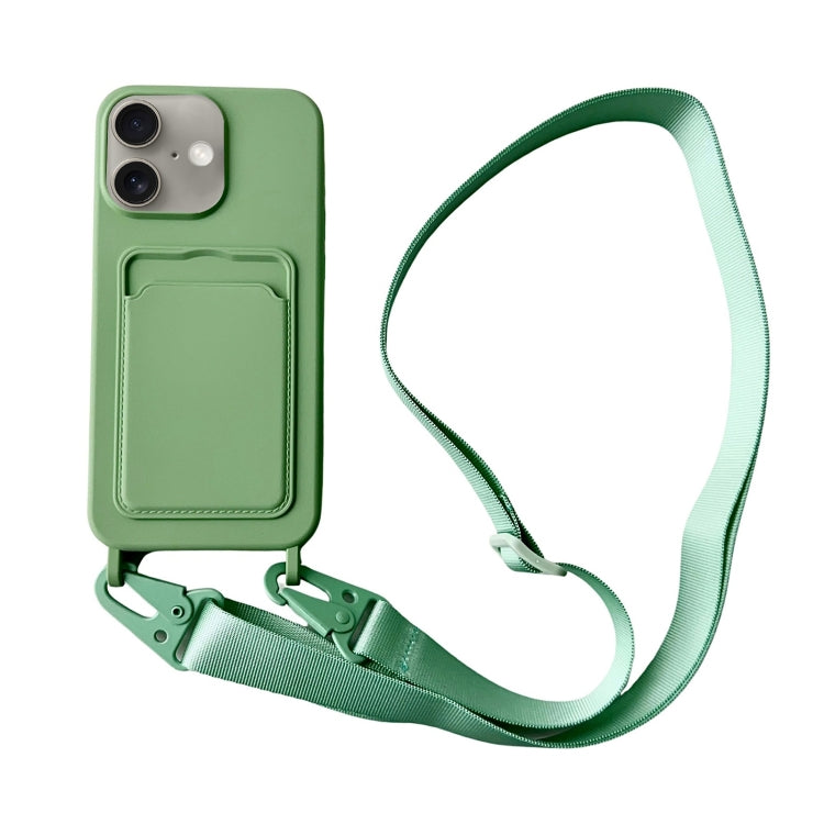 Card Slot Liquid Silicone Phone Case with Lanyard, For iPhone 16