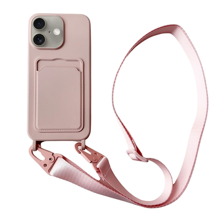 Card Slot Liquid Silicone Phone Case with Lanyard, For iPhone 16