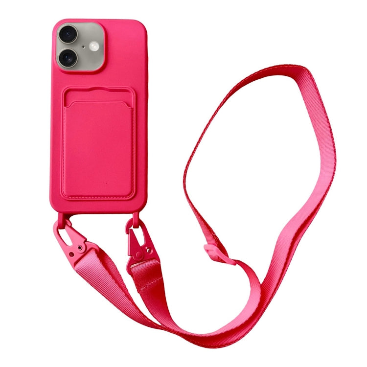 Card Slot Liquid Silicone Phone Case with Lanyard, For iPhone 16