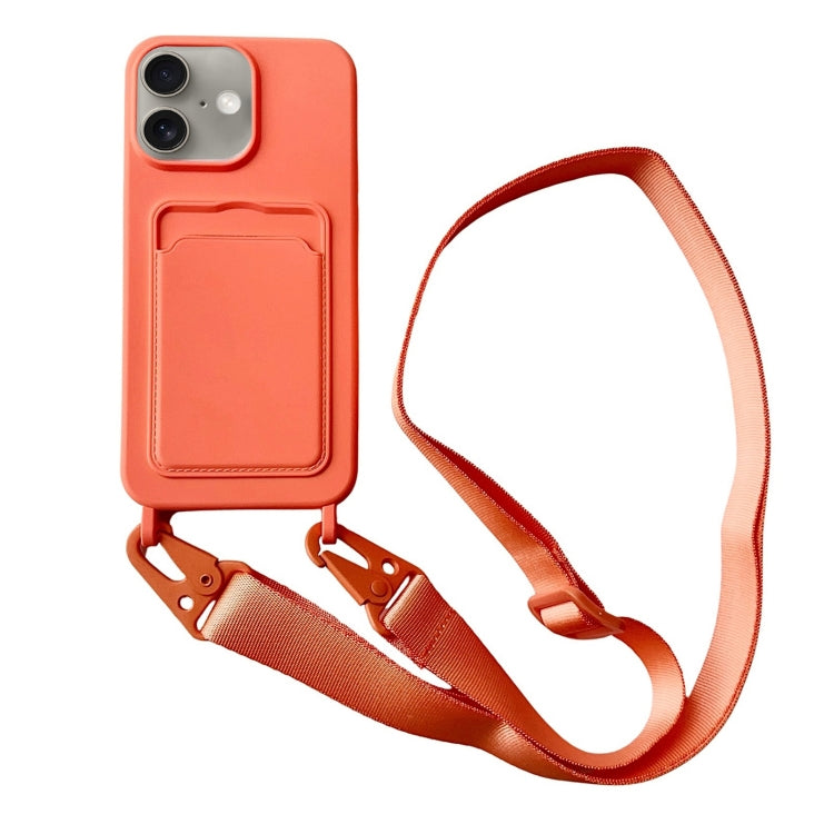Card Slot Liquid Silicone Phone Case with Lanyard, For iPhone 16