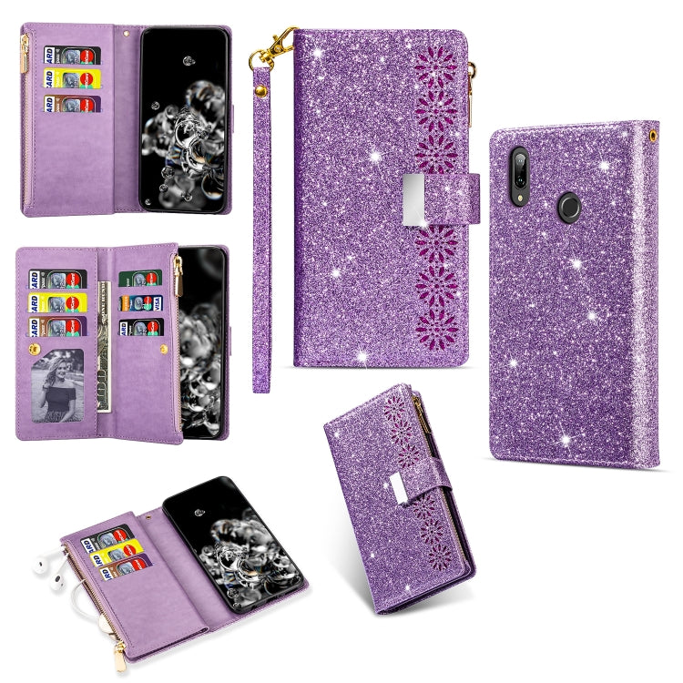 Multi-card Slots Starry Sky Laser Carving Glitter Zipper Horizontal Flip Leather Case with Holder & Wallet & Lanyard, For Samsung Galaxy A20e /  A10e, For Samsung Galaxy A40, For Samsung Galaxy M40 / A60, For Samsung Galaxy A6 (2018)