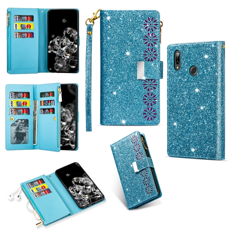 Multi-card Slots Starry Sky Laser Carving Glitter Zipper Horizontal Flip Leather Case with Holder & Wallet & Lanyard, For Samsung Galaxy A20e /  A10e, For Samsung Galaxy A40, For Samsung Galaxy M40 / A60, For Samsung Galaxy A6 (2018)