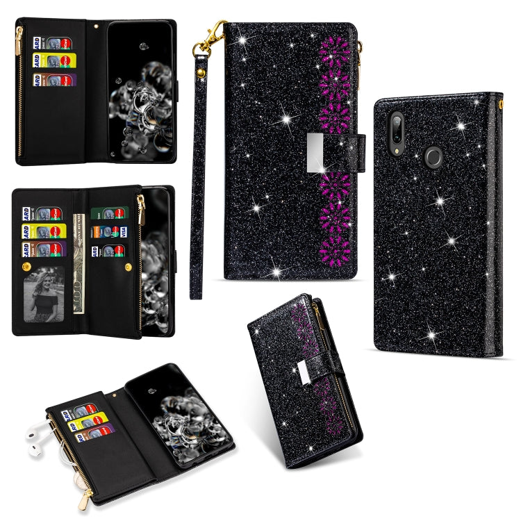 Multi-card Slots Starry Sky Laser Carving Glitter Zipper Horizontal Flip Leather Case with Holder & Wallet & Lanyard, For Samsung Galaxy A20e /  A10e, For Samsung Galaxy A40, For Samsung Galaxy M40 / A60, For Samsung Galaxy A6 (2018)