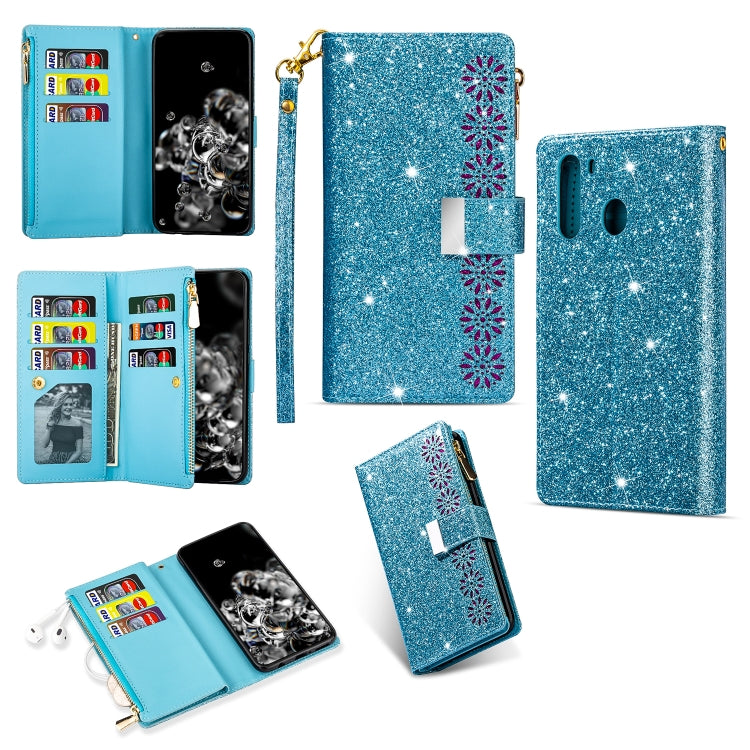 Multi-card Slots Starry Sky Laser Carving Glitter Zipper Horizontal Flip Leather Case with Holder & Wallet & Lanyard, For Samsung Galaxy A21, For Samsung Galaxy A30 / A20, For Samsung Galaxy A50 / A30s / A50s, For Samsung Galaxy A70 / A70s