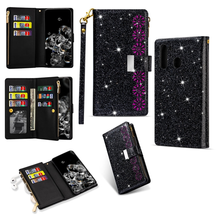 Multi-card Slots Starry Sky Laser Carving Glitter Zipper Horizontal Flip Leather Case with Holder & Wallet & Lanyard, For Samsung Galaxy A21, For Samsung Galaxy A30 / A20, For Samsung Galaxy A50 / A30s / A50s, For Samsung Galaxy A70 / A70s
