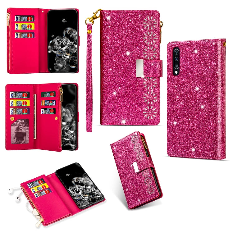 Multi-card Slots Starry Sky Laser Carving Glitter Zipper Horizontal Flip Leather Case with Holder & Wallet & Lanyard, For Samsung Galaxy A21, For Samsung Galaxy A30 / A20, For Samsung Galaxy A50 / A30s / A50s, For Samsung Galaxy A70 / A70s
