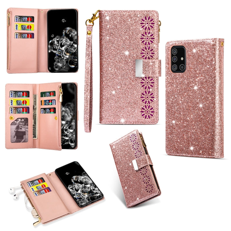 Multi-card Slots Starry Sky Laser Carving Glitter Zipper Horizontal Flip Leather Case with Holder & Wallet & Lanyard, For Samsung Galaxy A71, For Samsung Galaxy A51, For Samsung Galaxy A81 / Note 10 Lite / M60s, For Samsung Galaxy A91 / S10 Lite / M80s
