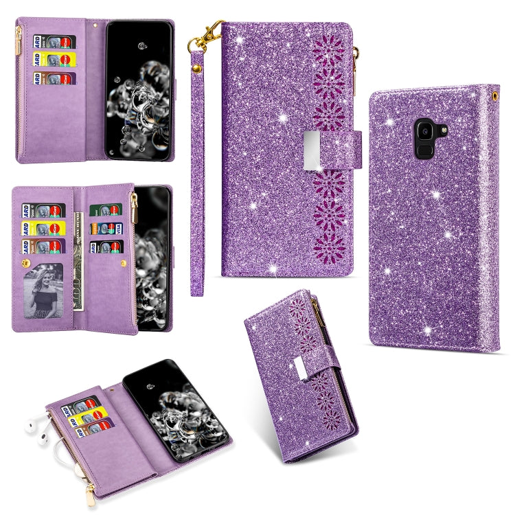 Multi-card Slots Starry Sky Laser Carving Glitter Zipper Horizontal Flip Leather Case with Holder & Wallet & Lanyard, For Samsung Galaxy J6 (2018), For Samsung Galaxy M10 / A10, For Samsung Galaxy Note 8, For Samsung Galaxy Note9