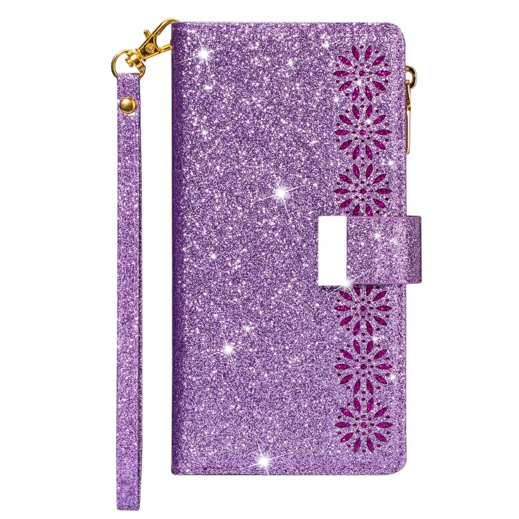 Multi-card Slots Starry Sky Laser Carving Glitter Zipper Horizontal Flip Leather Case with Holder & Wallet & Lanyard, For Samsung Galaxy J6 (2018), For Samsung Galaxy M10 / A10, For Samsung Galaxy Note 8, For Samsung Galaxy Note9